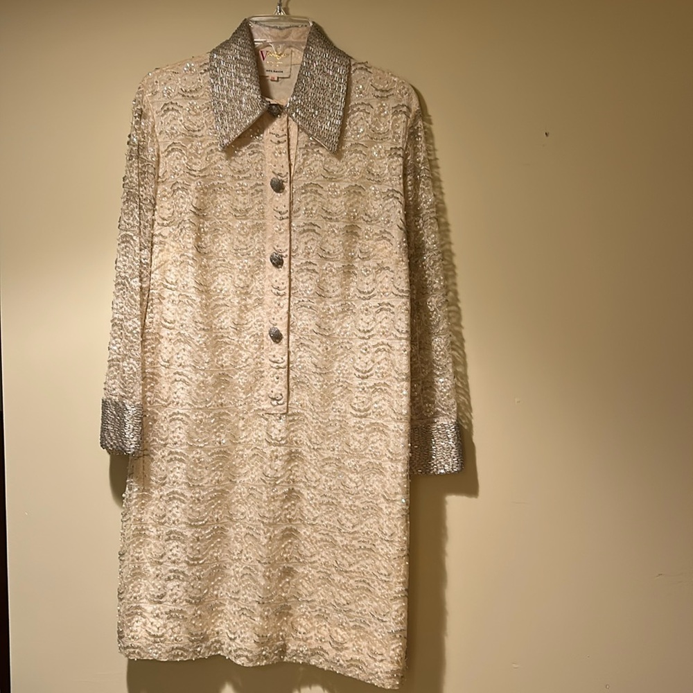 Vintage Valentina Ltd, beaded, pearl and lace dress, ivory and silver